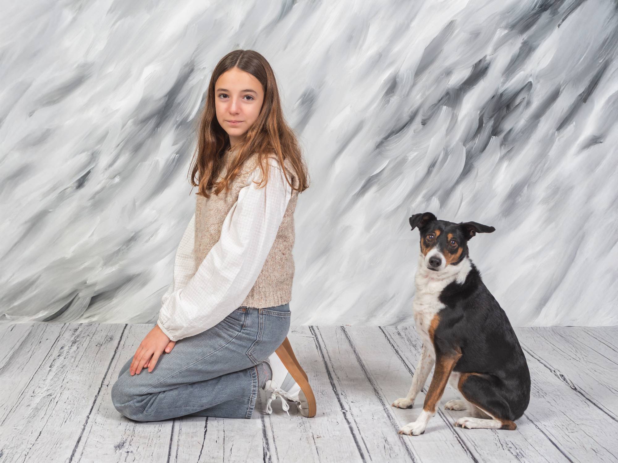 Retrato natural de mascota y familia