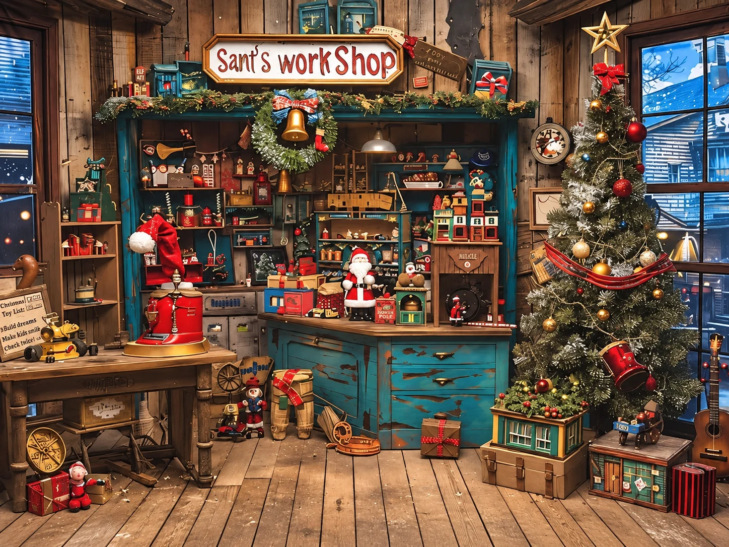 Escenario preparado para las sesiones de Navidad 2026 en el estudio Kidsfoto de Zaragoza