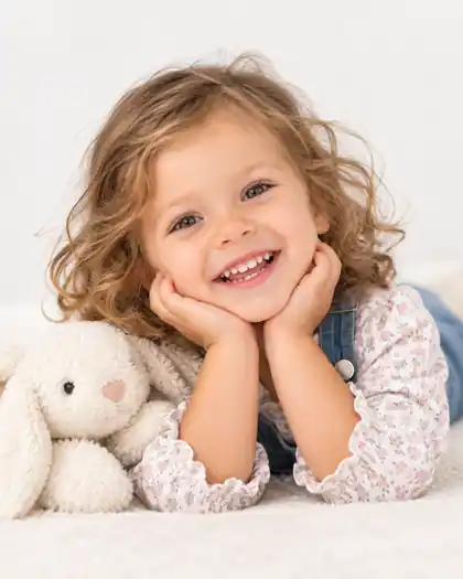 Niña sonriendo en una sesión de fotografía infantil en Zaragoza
