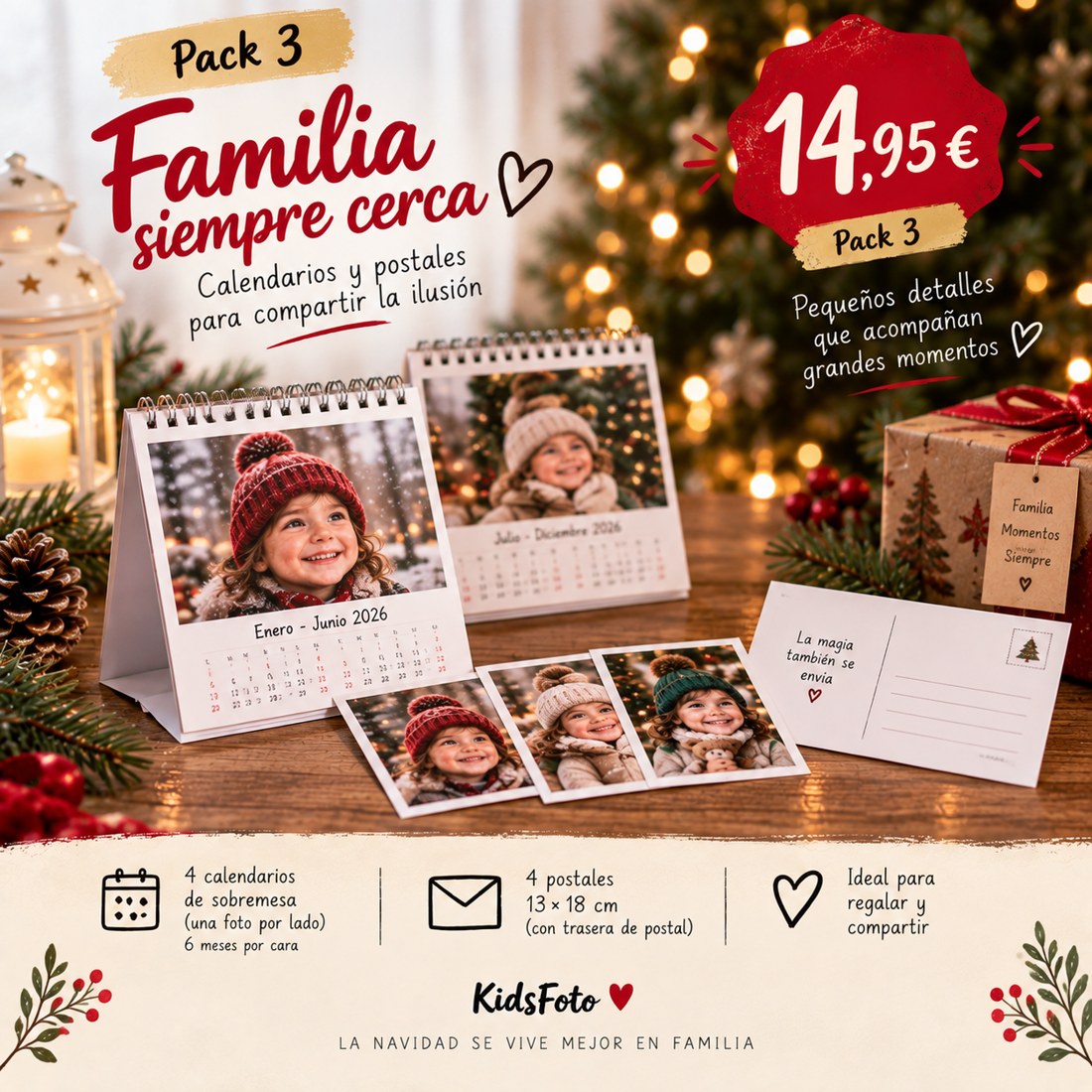 Pack 3 Navidad KidsFoto: calendarios de sobremesa y postales