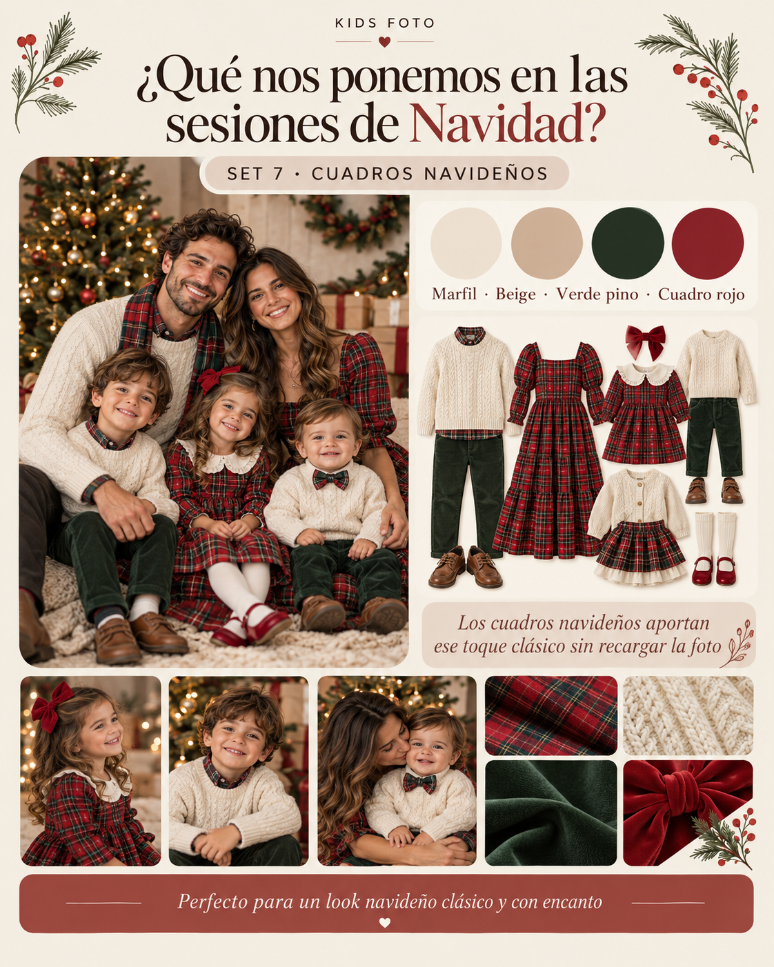 Ideas de ropa de cuadros navideños para una sesión de Navidad en familia