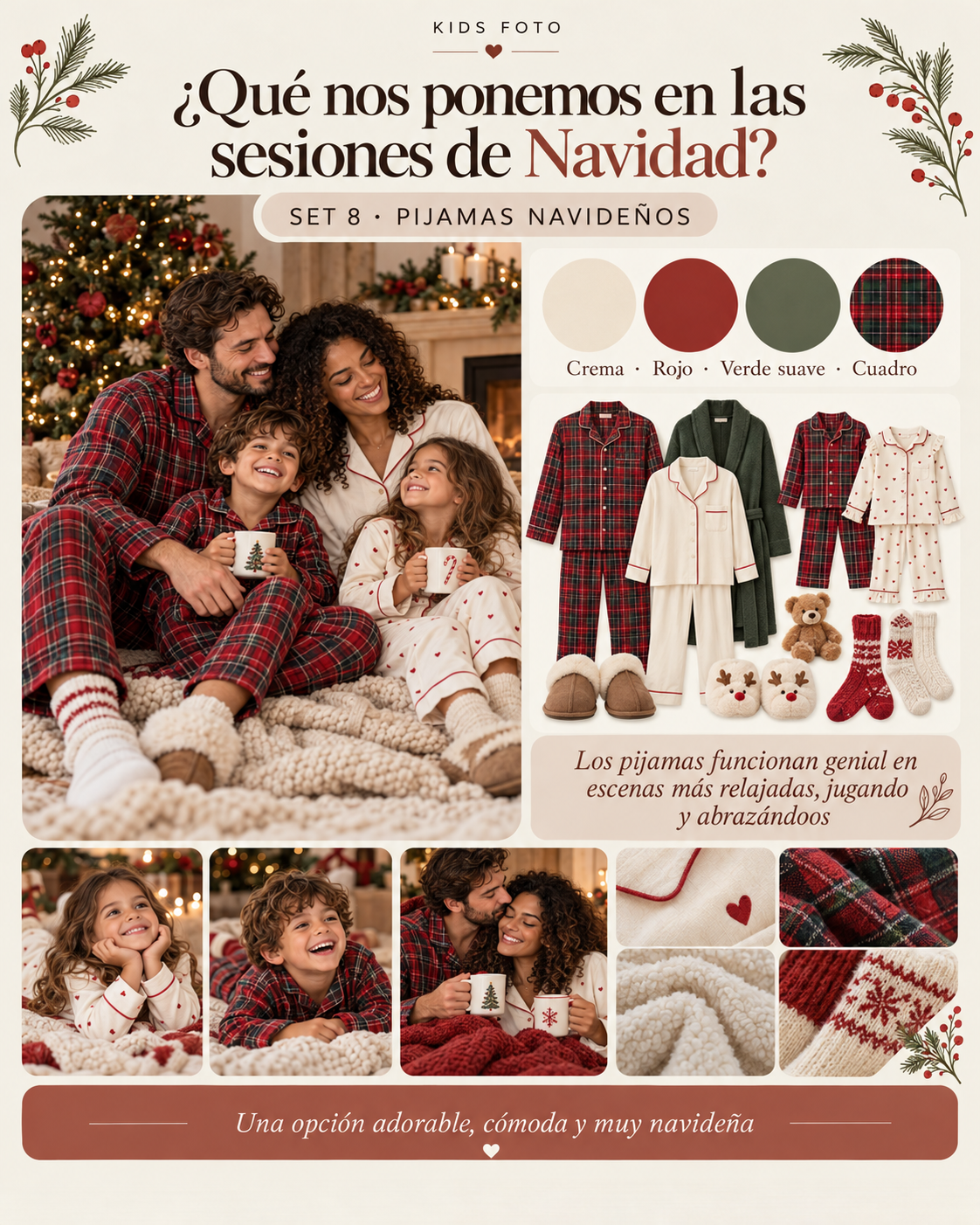 Ideas de pijamas navideños coordinados para una sesión de Navidad en familia