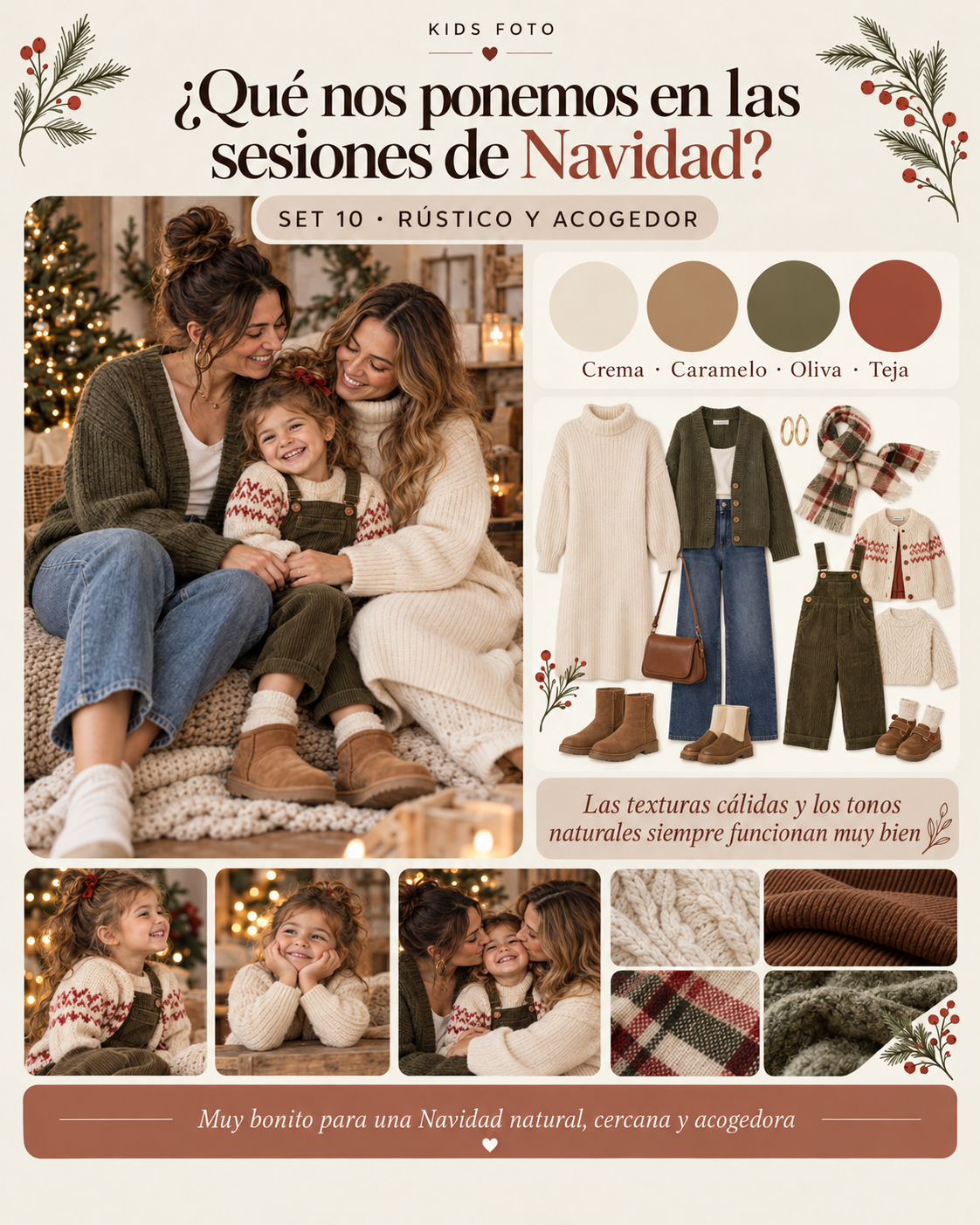 Ideas de ropa rústica y acogedora para una sesión de Navidad en familia